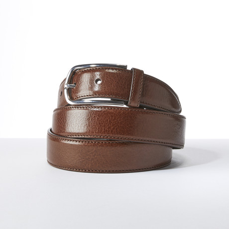 Textured Leather Belt // Shiny Brown // 43" Waist