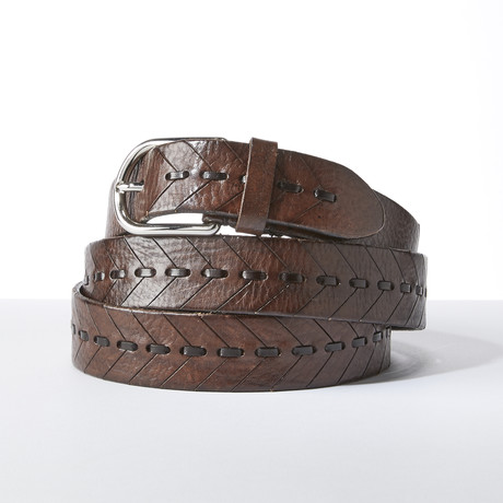Braided Leather Belt // Brown // 43" Waist