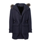 Caruso // Cashmere Blend Hooded Zip Up Coat // Blue (Euro: 48)