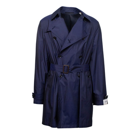 Caruso // Silk Double Breasted Trench Coat // Blue (Euro: 48)