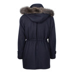 Caruso // Cashmere Blend Hooded Zip Up Coat // Blue (Euro: 48)