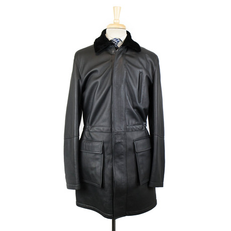 Kiton Napoli // Luxurious Shearling Leather Jacket // Black (Euro: 46)