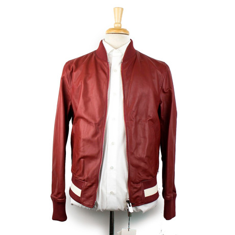 Bally // Leather Zip-Up Bomber Jacket // Red (Euro: 46)