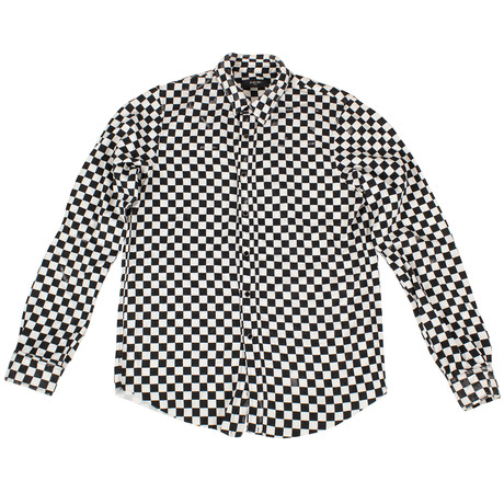 Amiri // Racer Check Distressed Button Down Shirt // Black + White (XS)