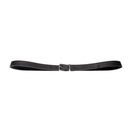 Shiny Silver Textured Leather Belt // Black (85 cm)