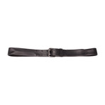 Matte Gunmetal Leather Belt + Metal Logo // Black (85 cm)