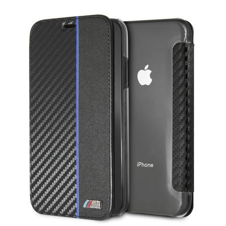 M Collection // Blue Stripe Hard Case Wallet // Black (iPhone XR)