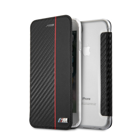 M Collection // Red Stripe Hard Case Wallet // Black // iPhone 7/8 (Black + Navy Stripe)