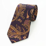 Silk Neck Tie + Gift Box // Black + Gold +Purple Paisley