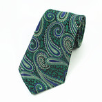 Silk Neck Tie + Gift Box // Metallic Green Paisley