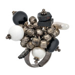 Vintage Mario Buccellati Silver Onyx + White Agate Ring // Ring Size: 8