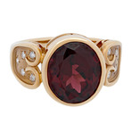 Vintage Tasaki 18k Yellow Gold Garnet + Diamond Ring // Ring Size: 6