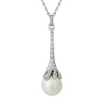 Vintage Mikimoto 18k White Gold Diamond Pearl Pendant Necklace // Chain: 18"