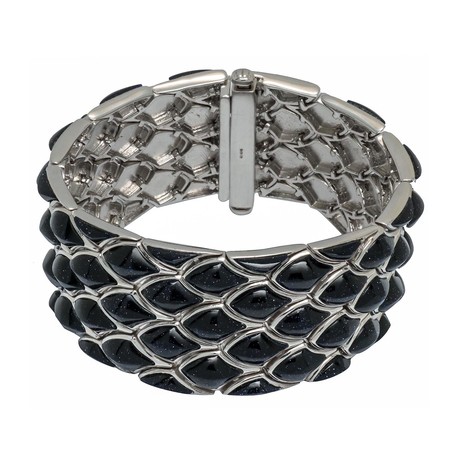 Vintage Stephen Webster Sterling Silver Black + Blue Goldstone SuperStud 5 Row Scale Bracelet // Bracelet: 7"