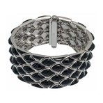 Vintage Stephen Webster Sterling Silver Black + Blue Goldstone SuperStud 5 Row Scale Bracelet // Bracelet: 7"