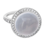Vintage MiMi Milano 18k White Gold Milky Quartz Diamond Ring // Ring Size: 7