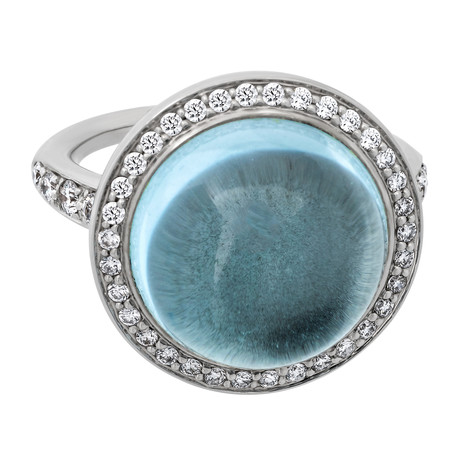 Vintage MiMi Milano 18k White Gold Blue Topaz Diamond Ring // Ring Size: 6.5