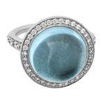 Vintage MiMi Milano 18k White Gold Blue Topaz Diamond Ring // Ring Size: 6.5