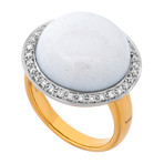 Vintage MiMi Milano 18k White + Rose Gold White Agate Diamond Ring // Ring Size: 6.75