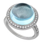 Vintage MiMi Milano 18k White Gold Blue Topaz Diamond Ring // Ring Size: 6.5