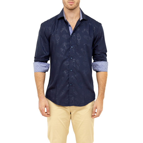 Jole Long-Sleeve Button-Up Shirt // Navy (XS)