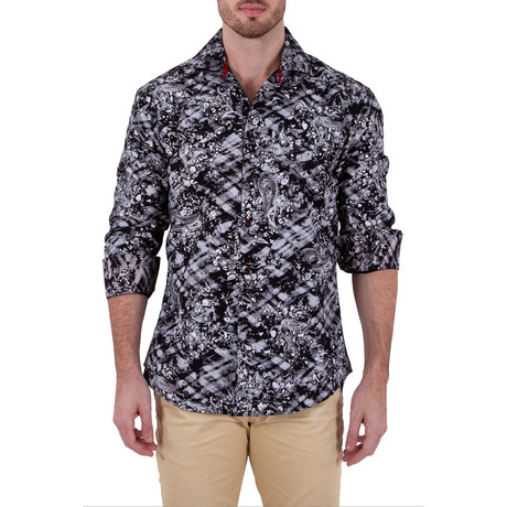 Jake Long-Sleeve Button-Up Shirt // Black (XS)