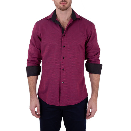 Dewitt Long-Sleeve Button-Up Shirt // Burgundy (XS)