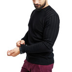Wool Stripe Sleeve Sweater // Black (M)