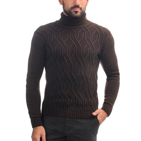 Wool Geometric Polo Neck + Elbow Patches // Brown (S)