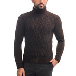 Wool Geometric Polo Neck + Elbow Patches // Brown (L)