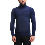 Wool Striped Polo Shirt // Navy (XL)