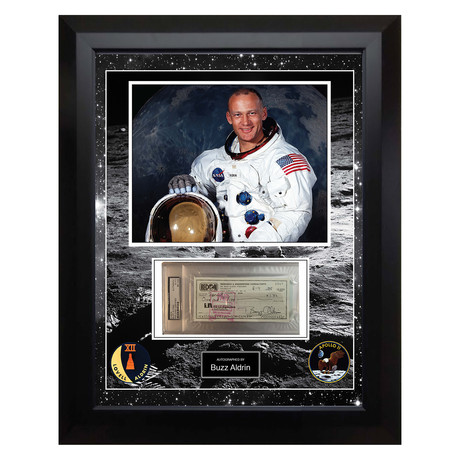 Signed + Framed Check Collage // Buzz Aldrin