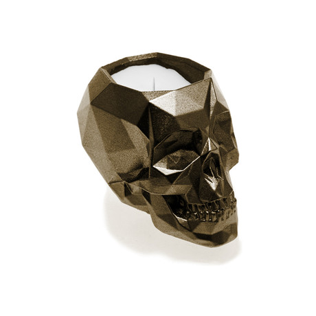 Brass Concrete Skull Candle (Orient Wood)