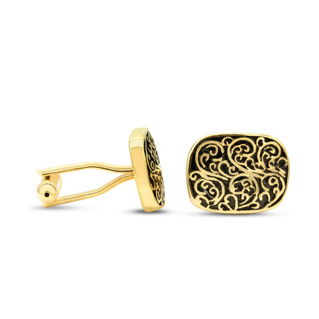 Stainless Steel Yellow Gold Antiqued Cushion Cufflinks