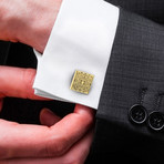 Stainless Steel Yellow Gold Antiqued Square Cufflinks