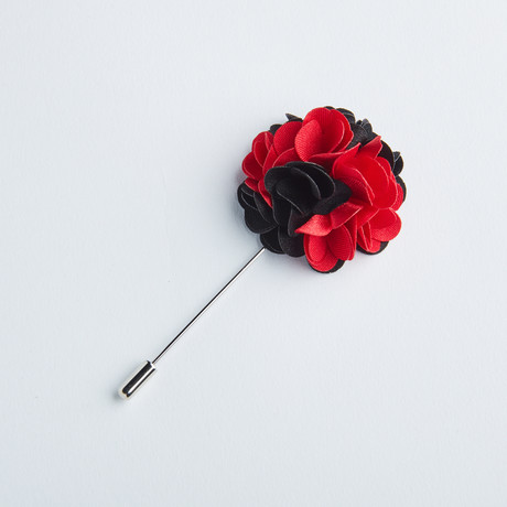 Mini Flower Lapel Pin // Black + Red