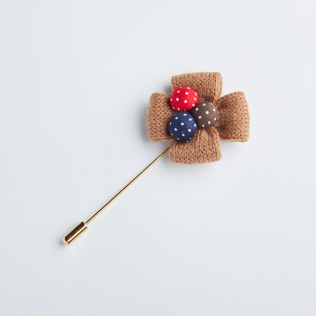 Knit Polka Dot Flower Lapel Pin // Tan