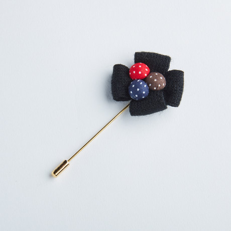 Knit Polka Dot Flower Lapel Pin // Black
