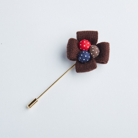 Knit Polka Dot Flower Lapel Pin // Brown