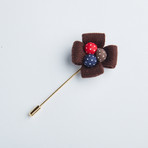Knit Polka Dot Flower Lapel Pin // Brown