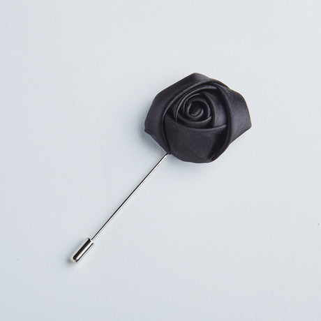 Rosebud Flower Lapel Pin // Black