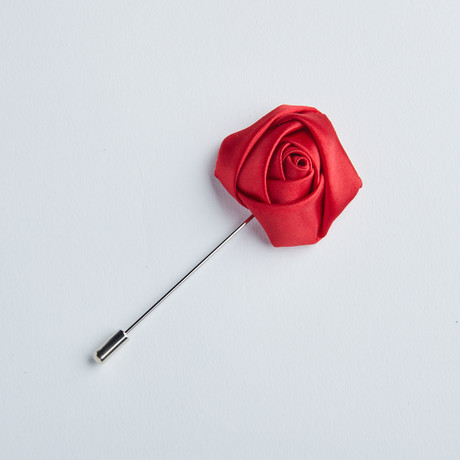 Rosebud Flower Lapel Pin // Red