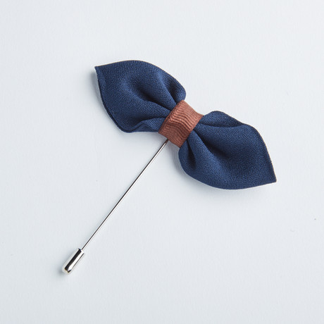 Bowtie Flower Lapel Pin // Navy + Brown