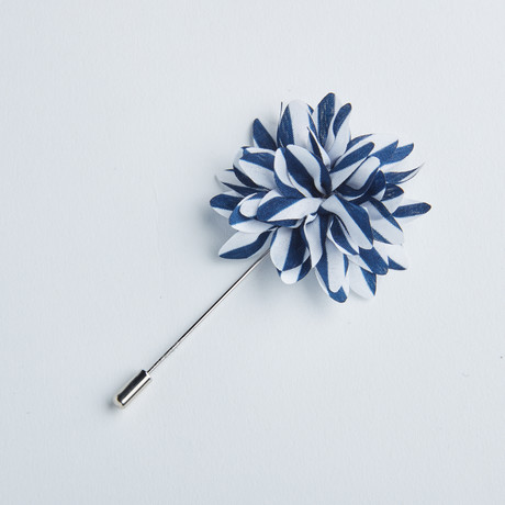 Striped Flower Lapel Pin // Blue + White