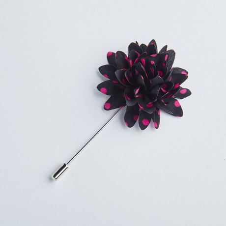 Polka Dot Flower Lapel Pin // Black + Fuchsia