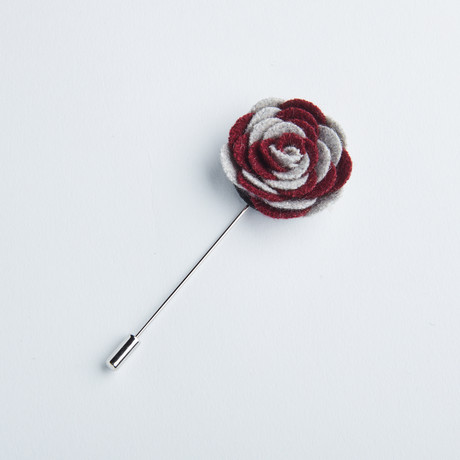 Two-Tone Flower Lapel Pin // Gray + Maroon
