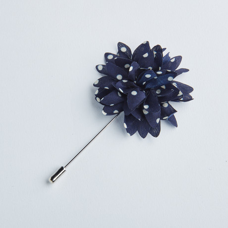 Polka Dot Flower Lapel Pin // Navy + White
