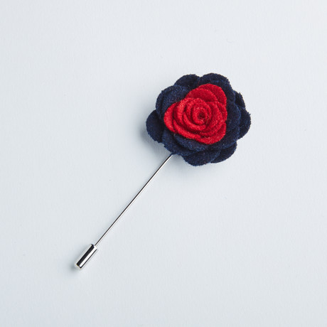 Two-Tone Flower Lapel Pin // Red + Navy
