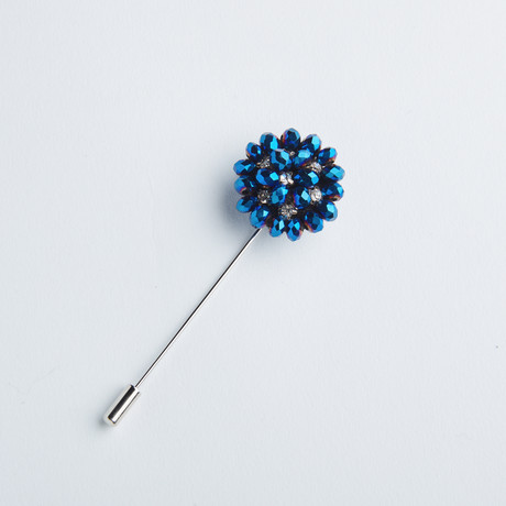 Jeweled Flower Lapel Pin // Sapphire Blue