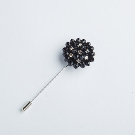 Jeweled Flower Lapel Pin // Black